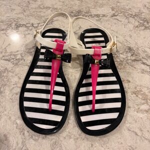 Kate Spade New York Jelly Bow Thong Sandals Striped Hot Pink Black White 10